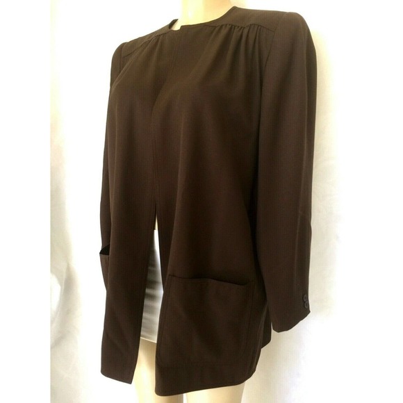 Valentino Open Jacket Blazer Brown Wool Lined 48 - Picture 2 of 9